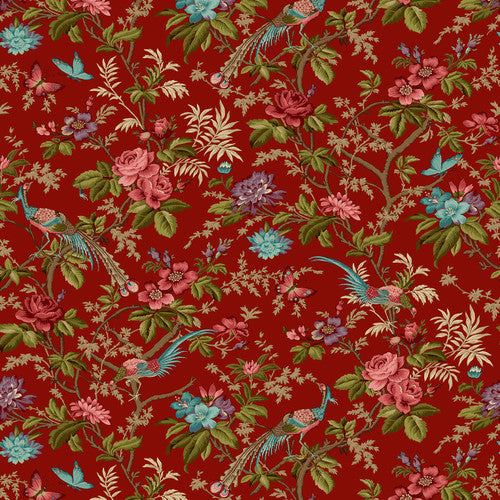 Henry Glass Fabrics - Bucklebury Chintz - Main Birds Red