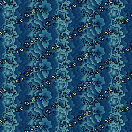 Henry Glass Fabrics - Bucklebury Chintz - Moire Trails Prussian Blue