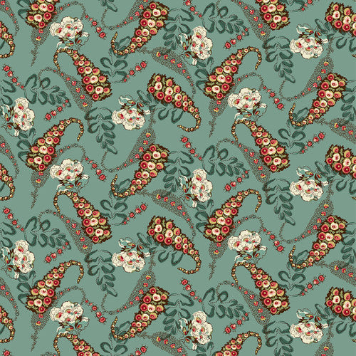 Henry Glass Fabrics - Bucklebury Chintz - Quirky Paisley Medium Teal