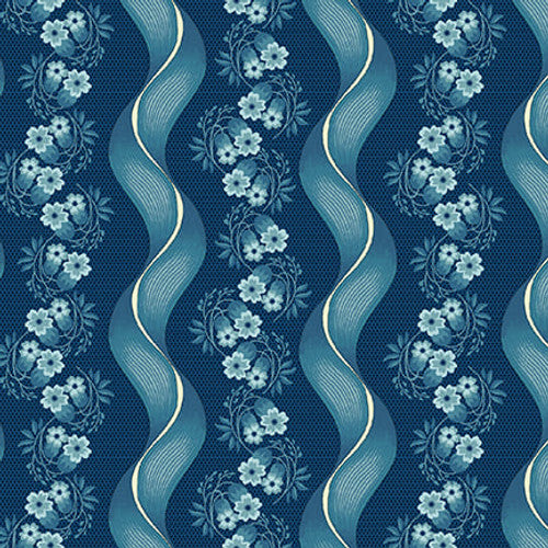 Henry Glass Fabrics - Bucklebury Chintz - Serpentine Prussian Blue